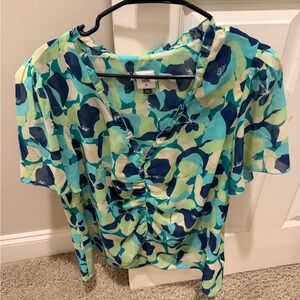 CAbi Blue and Green Floral Blouse